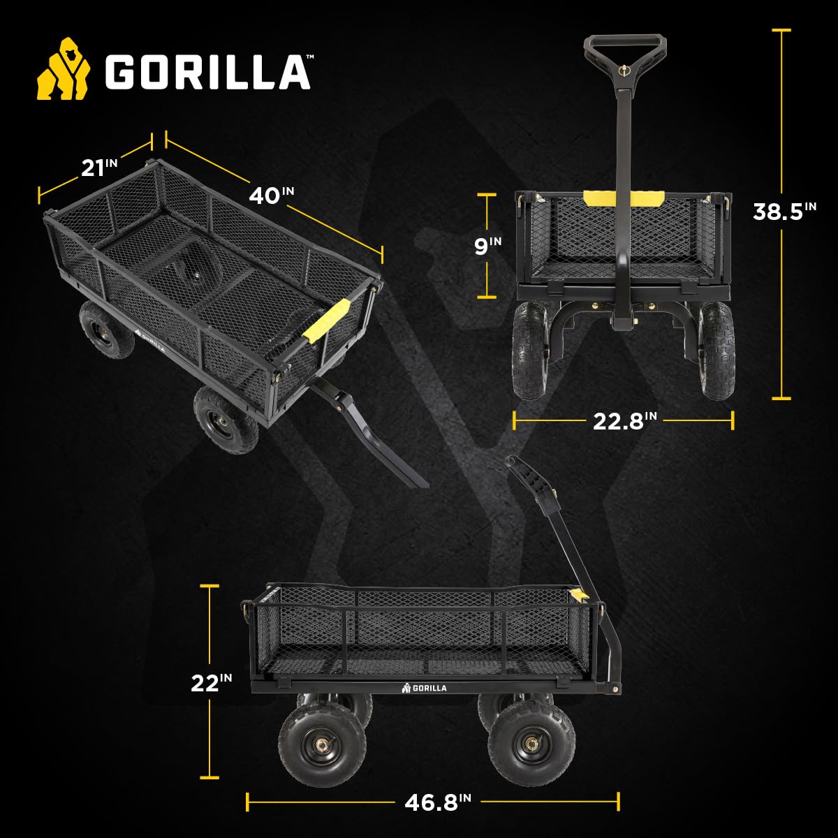 Gorilla Carts removable side panels facilitating flatbed conversion for bulky items.