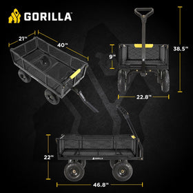 Gorilla Carts removable side panels facilitating flatbed conversion for bulky items.