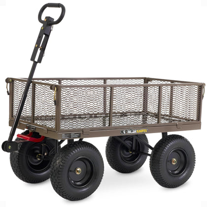 Gorilla Carts steel dump cart bed showing generous space for tools and mulch