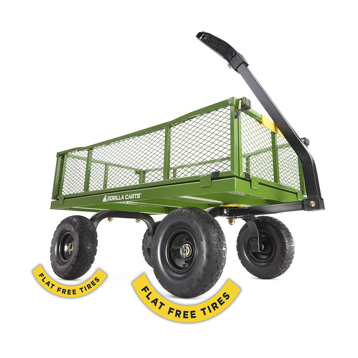 Gorilla Carts steel utility cart with mesh bed for heavy-duty hauling.