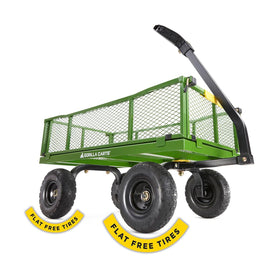Gorilla Carts steel utility cart with mesh bed for heavy-duty hauling.