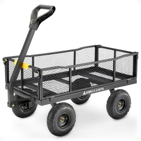Gorilla Carts steel utility cart with bed, rugged frame for heavy yard hauling.
