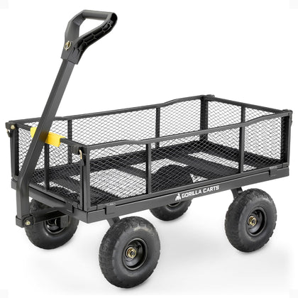 Gorilla Carts steel utility cart with bed, rugged frame for heavy yard hauling.