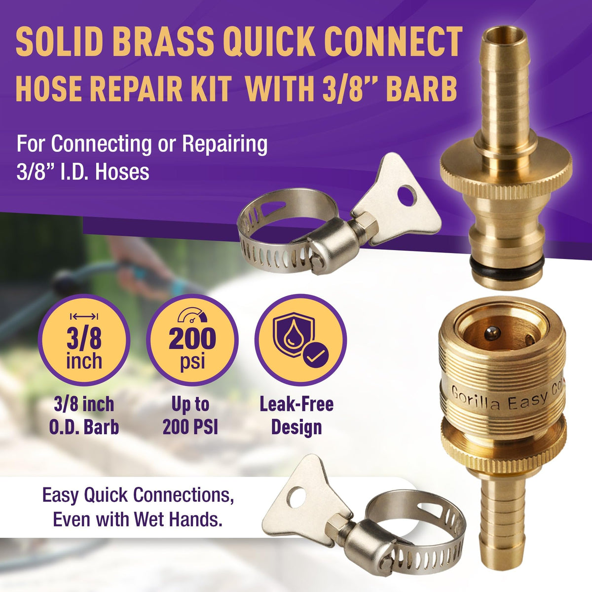 Close-up of the 3/8 in barb on Gorilla Easy Connect for secure inline connection
