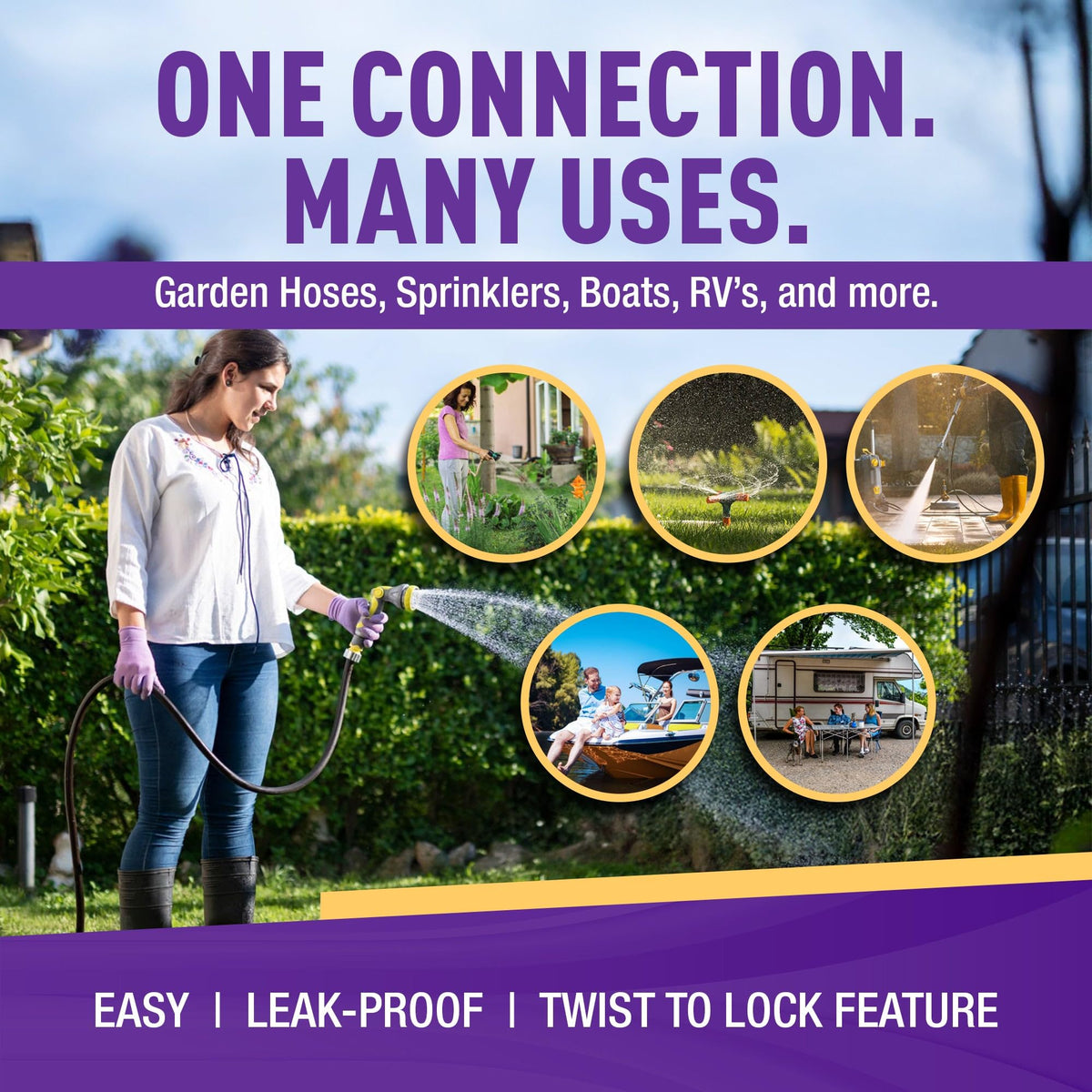 GORILLA EASY CONNECT leak-proof brass connection prevents drips during irrigation.