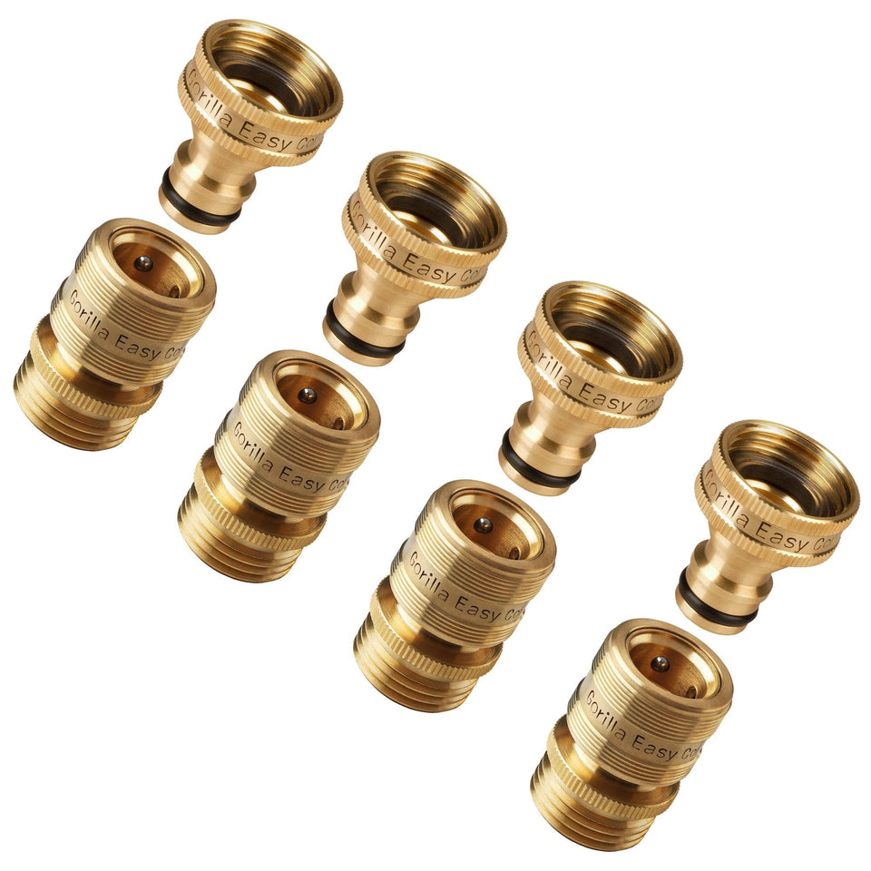 GORILLA EASY CONNECT locking brass hose fitting for a secure leak-free seal.