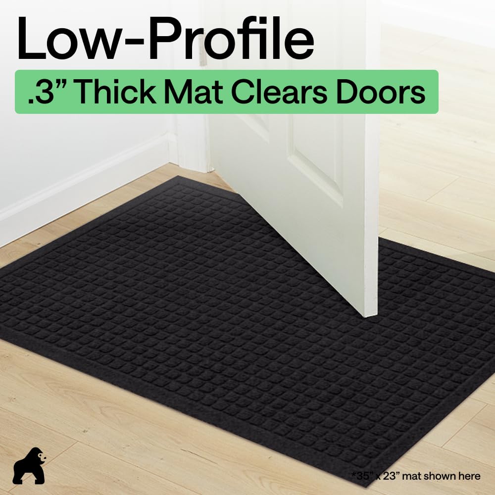 GORILLA GRIP water-trapping mat helps keep floors drier in wet weather.