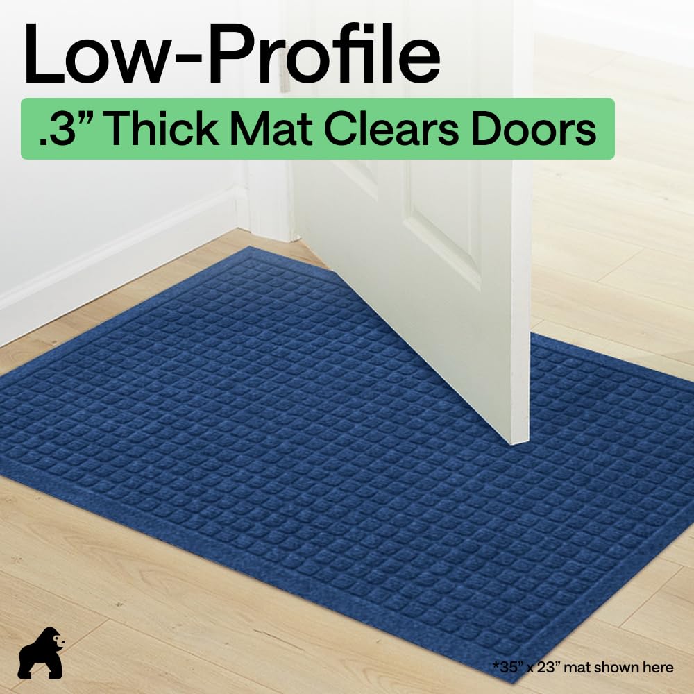 Gorilla Grip 29x17 blue front door mat fits standard entrances