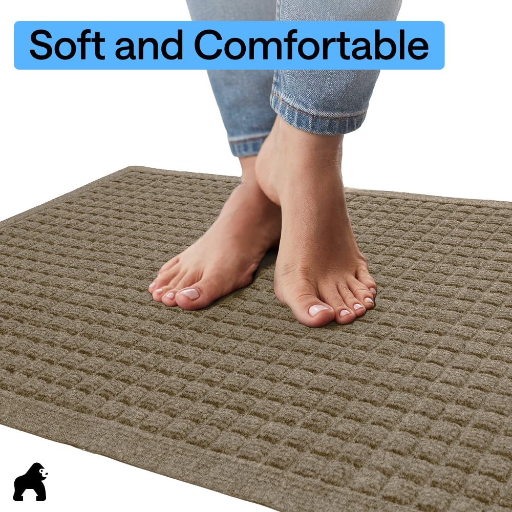 GORILLA GRIP beige mat blends with decor and hides dirt.