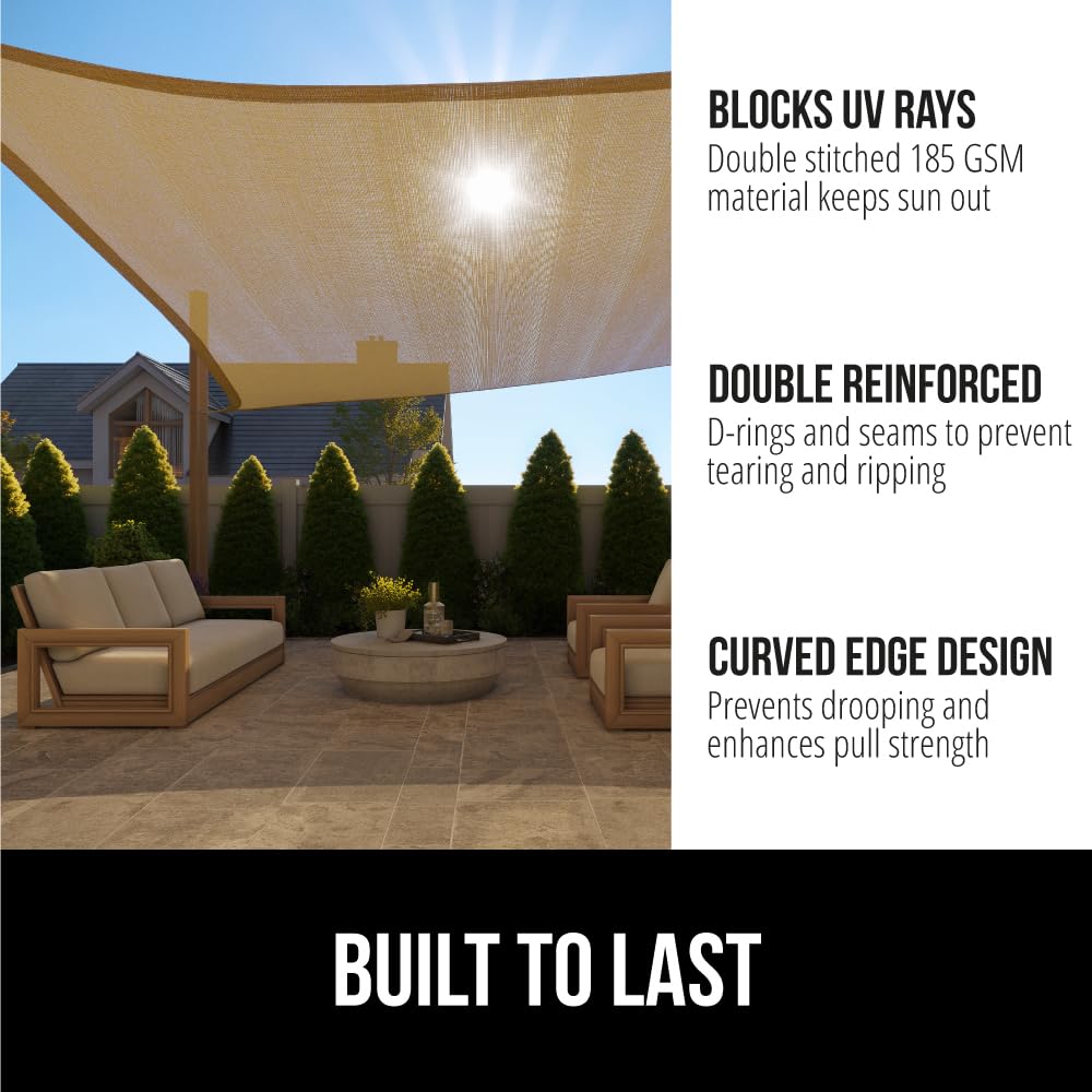 GORILLA GRIP shade sail featuring rust-resistant D rings for durability