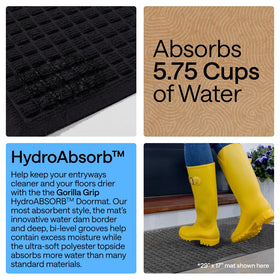 GORILLA GRIP front door mat features deep grooves to scrape dirt from footwear.