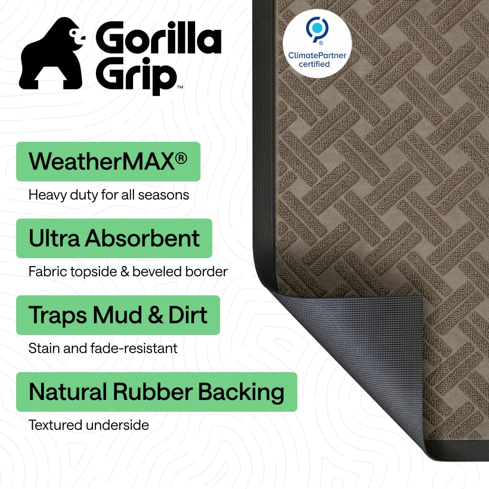 Gorilla Grip doormat deep grooves capture mud and moisture to keep floors cleaner