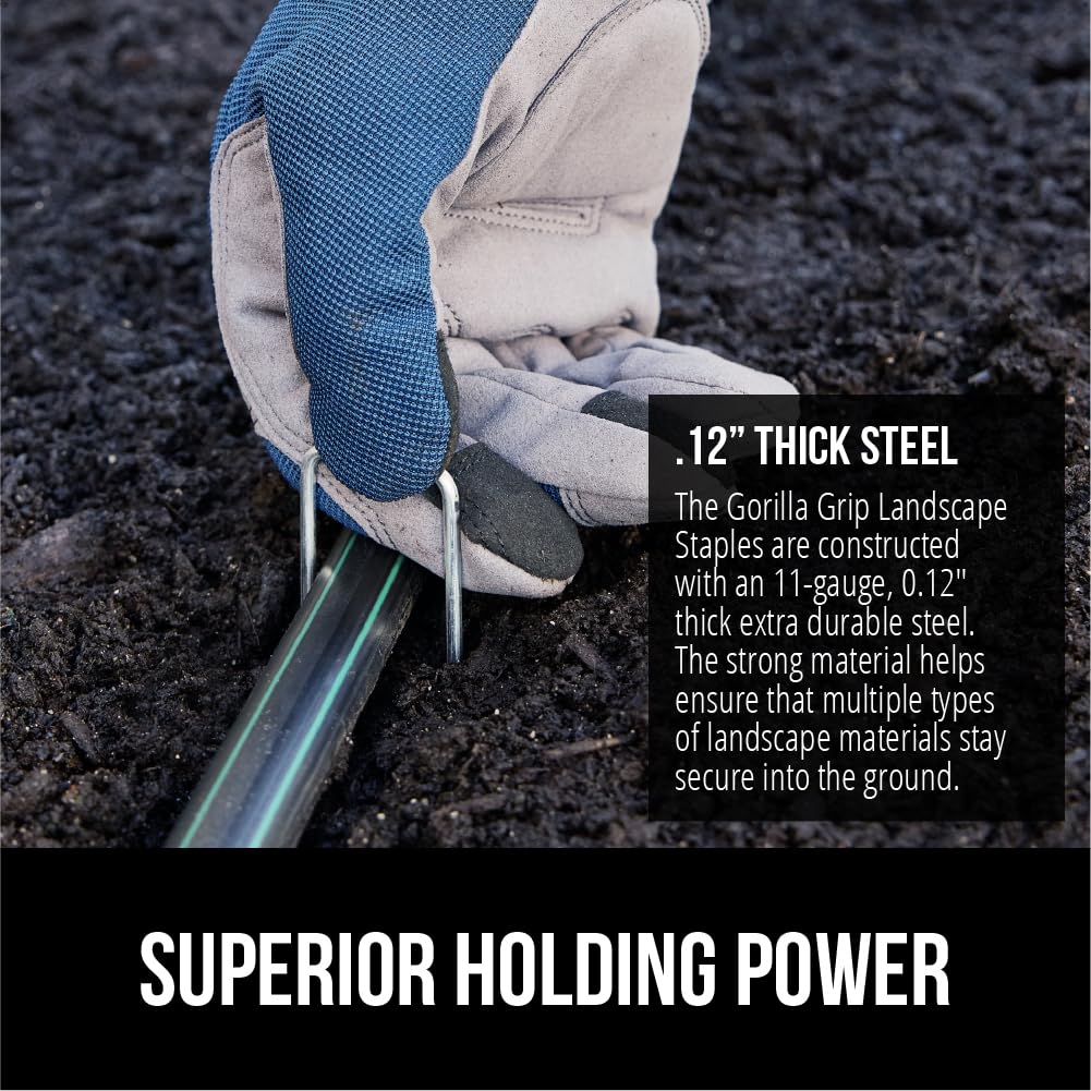 GORILLA GRIP galvanized steel staples resist rust, ideal for outdoor irrigation line protection.