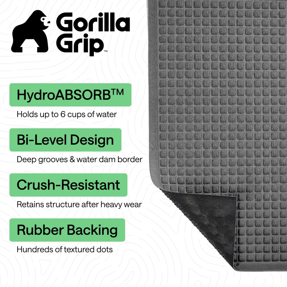 GORILLA GRIP Hydroabsorb border keeps moisture contained for a cleaner entry.