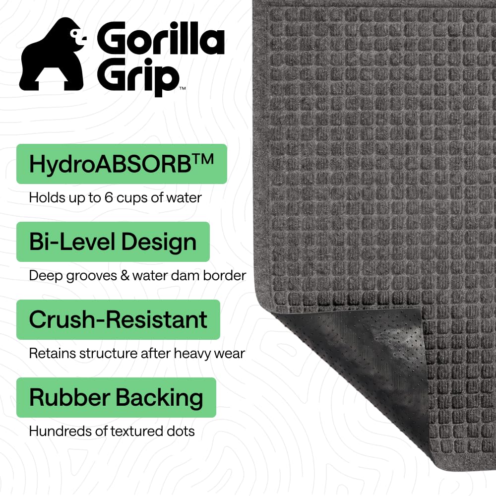 GORILLA GRIP HydroAbsorb mat with deep grooves scrapes dirt and absorbs moisture