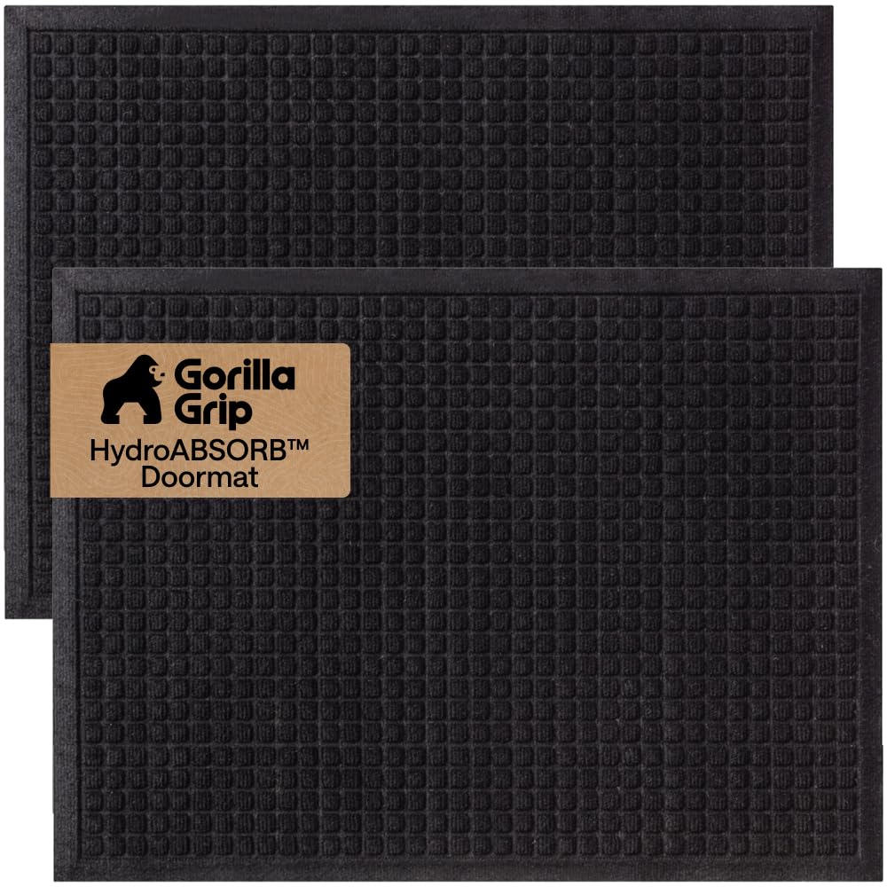 GORILLA GRIP HydroAbsorb front door mat traps moisture at the entry with high absorption.