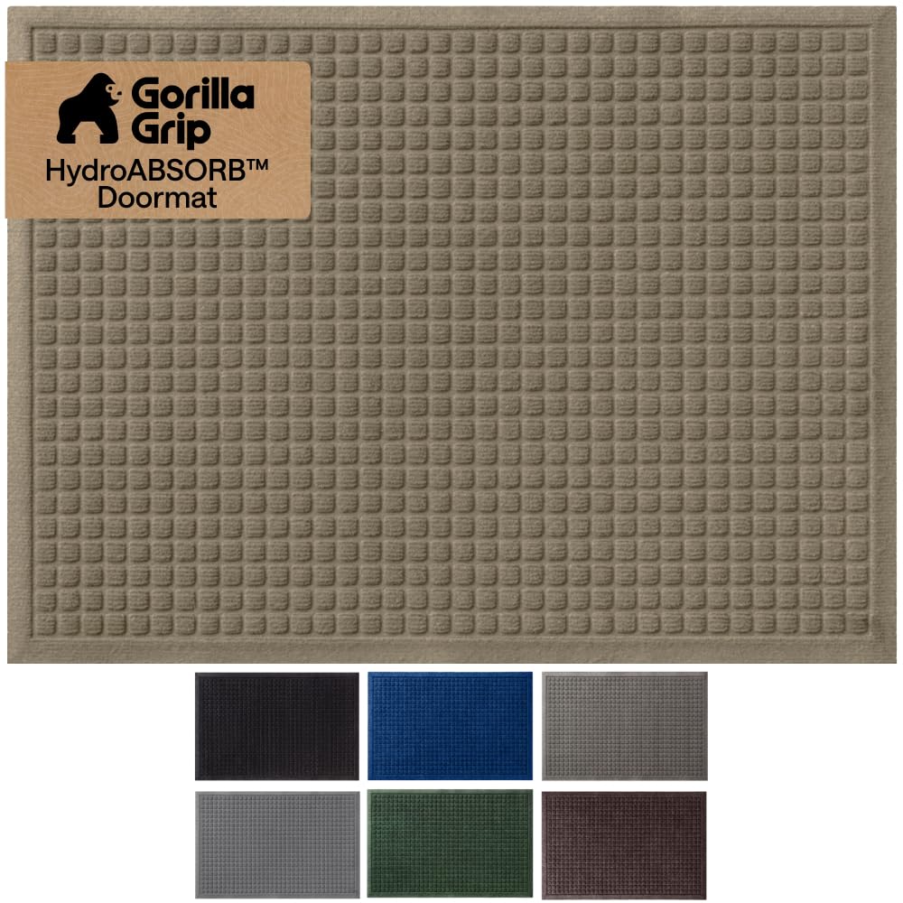 GORILLA GRIP HydroAbsorb front door mat with water dam border captures moisture.