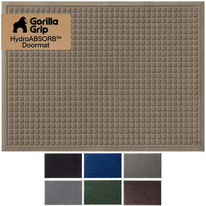 GORILLA GRIP HydroAbsorb front door mat with water dam border captures moisture.