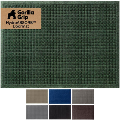 GORILLA GRIP HydroAbsorb front door mat with water dam border keeps entryways drier.
