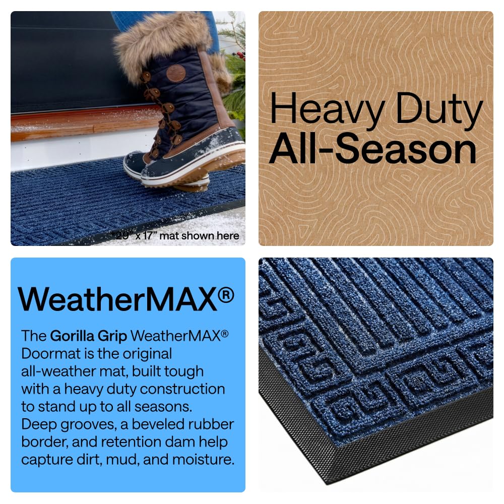 GORILLA GRIP low-profile WeatherMax mat enhances smooth door clearance.