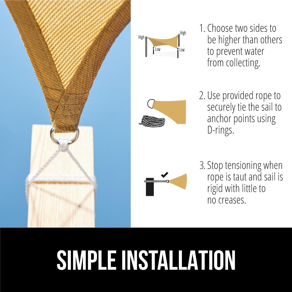 GORILLA GRIP shade sail measures 10 by 13 feet for broad coverage