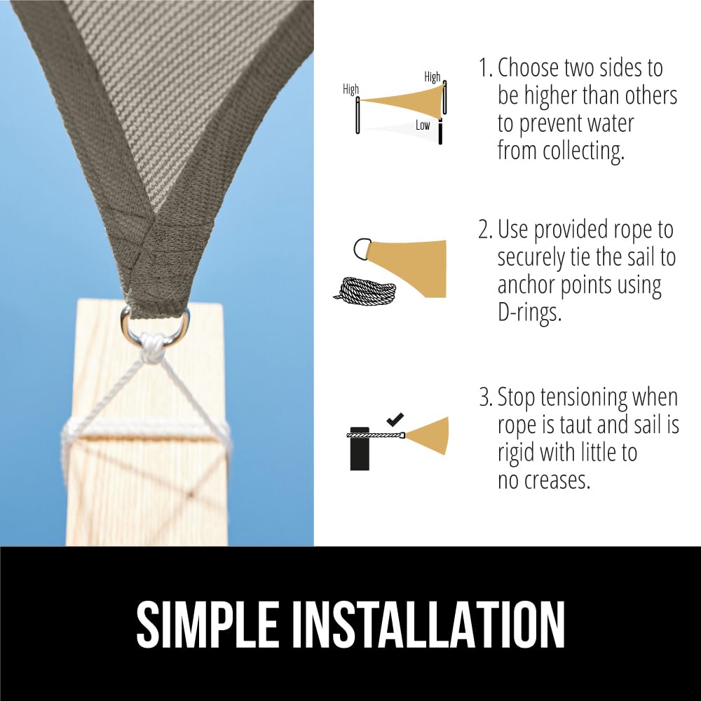 GORILLA GRIP shade sail includes easy-install rope for quick setup.