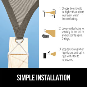 GORILLA GRIP shade sail includes easy-install rope for quick setup.