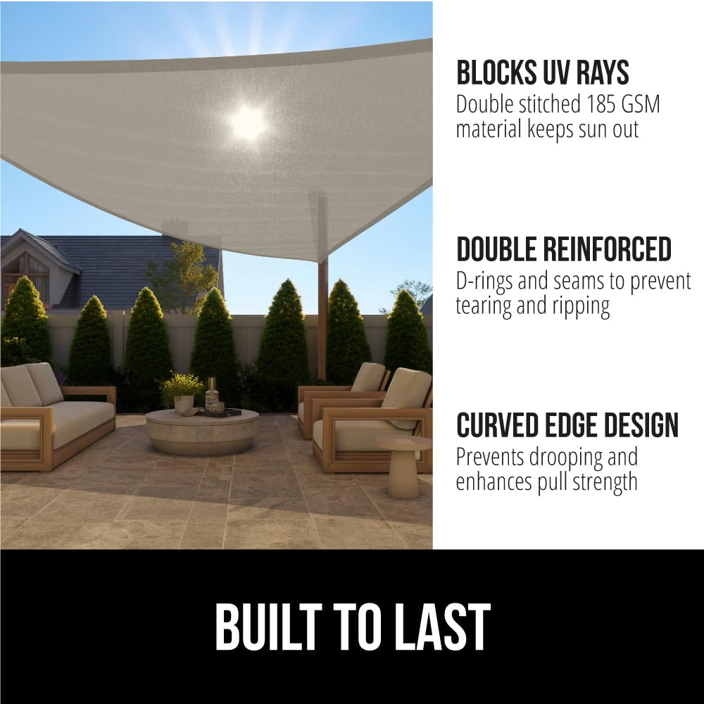 GORILLA GRIP shade sail tear-resistant seams ensure long-lasting shade in sunny patios.