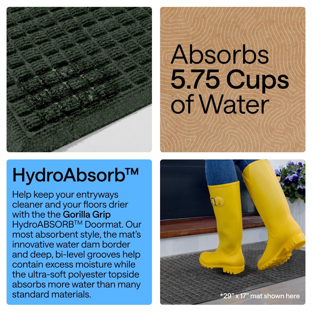 Gorilla Grip textured rubber backing keeps mat stable underfoot