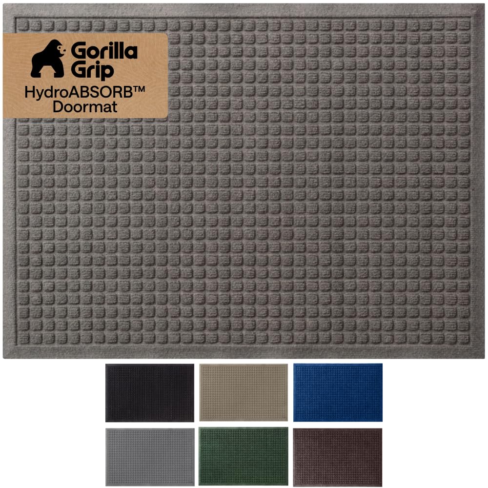 GORILLA GRIP Ultra-Absorbent Front Door Mat with water dam border traps moisture at entry