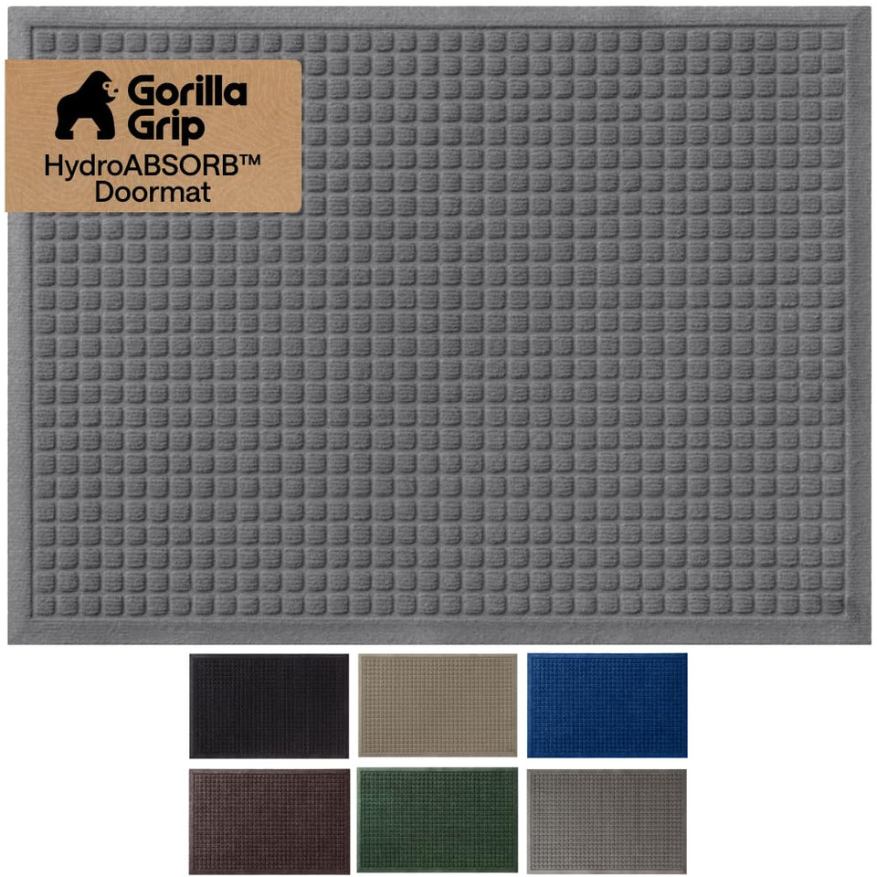 GORILLA GRIP Ultra-absorbent front door mat captures water to shield interior floors.