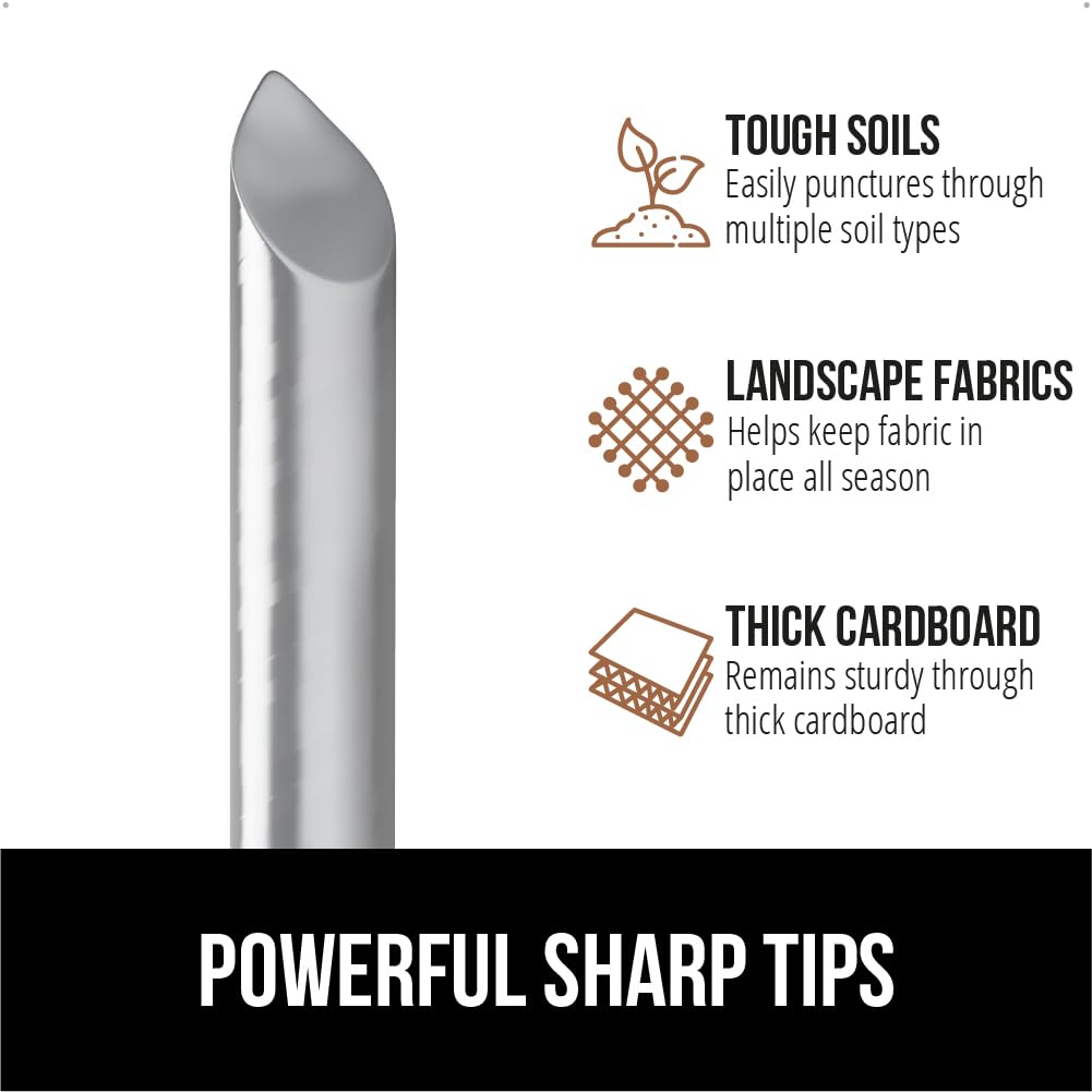 GORILLA GRIP ultra-sharp 6-inch tips ease installation through soil and weed barrier fabrics.