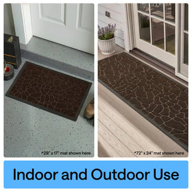 Gorilla Grip WeatherMAX doormat measures 35x23 inches for standard entryways.