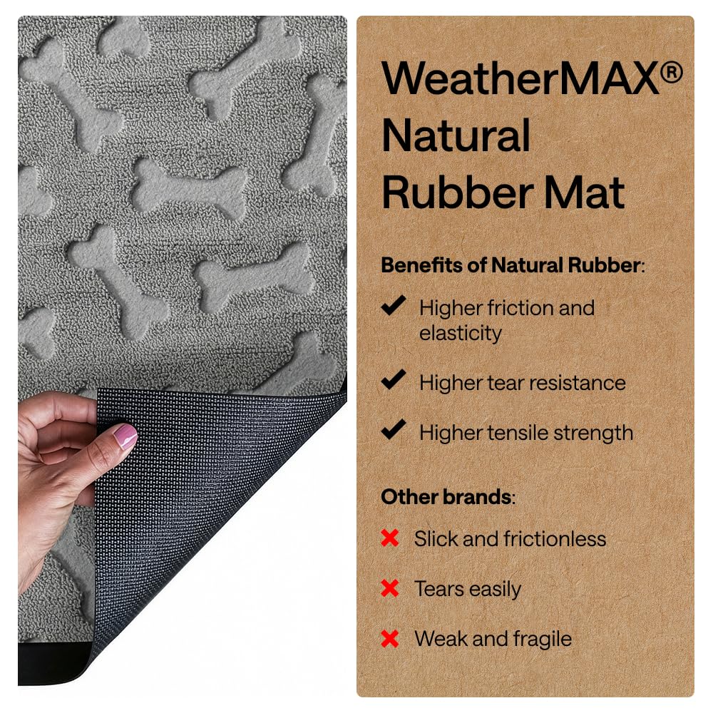 Natural rubber backing of Gorilla Grip WeatherMAX provides strength and tear resistance.
