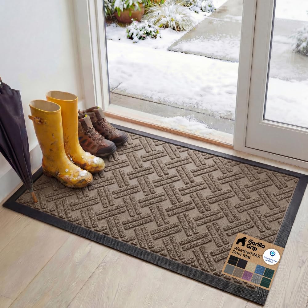 GORILLA GRIP WeatherMAX doormat basket weave traps dirt at the door.