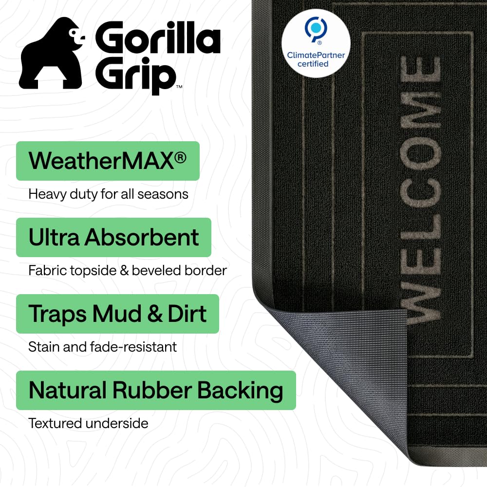 Gorilla Grip WeatherMax doormat close-up of beveled border and textured surface for dirt capture