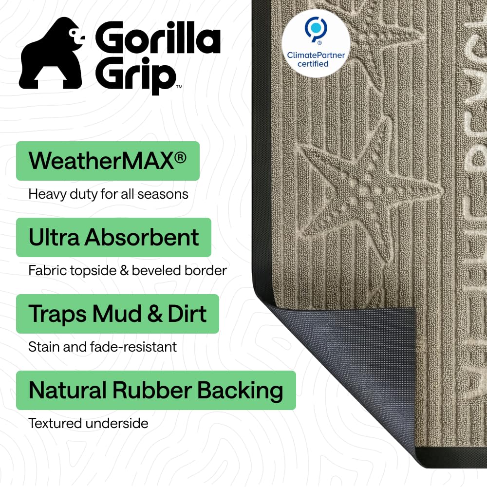 GORILLA GRIP WeatherMAX doormat showing beveled border channels moisture away