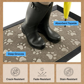 GORILLA GRIP WeatherMAX doormat, dirt-capture emphasis, reduces tracking.