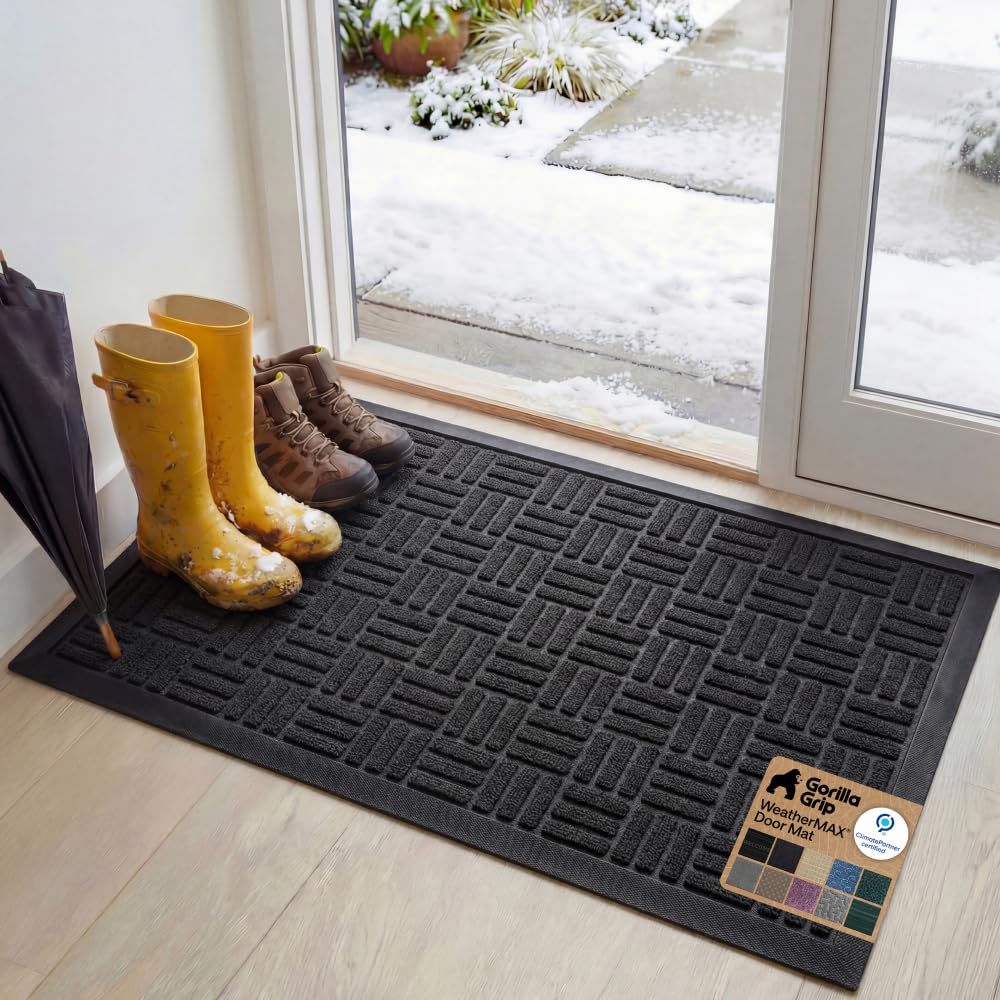 GORILLA GRIP WeatherMAX doorway doormat at the threshold captures dirt and moisture