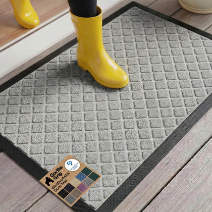 Gorilla Grip WeatherMAX doormat at the front entry, catching dirt to keep floors clean