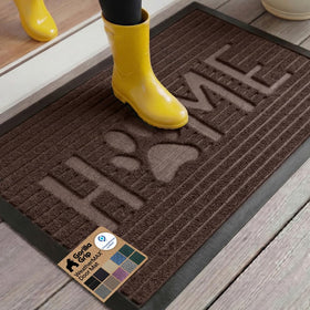 GORILLA GRIP WeatherMAX doormat at front door in espresso, captures moisture and debris