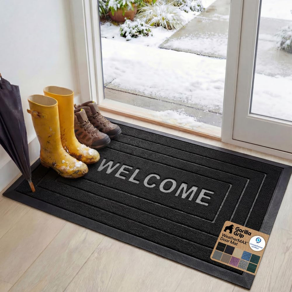 GORILLA GRIP WeatherMax doormat front view with a low-profile edge for easy door clearance