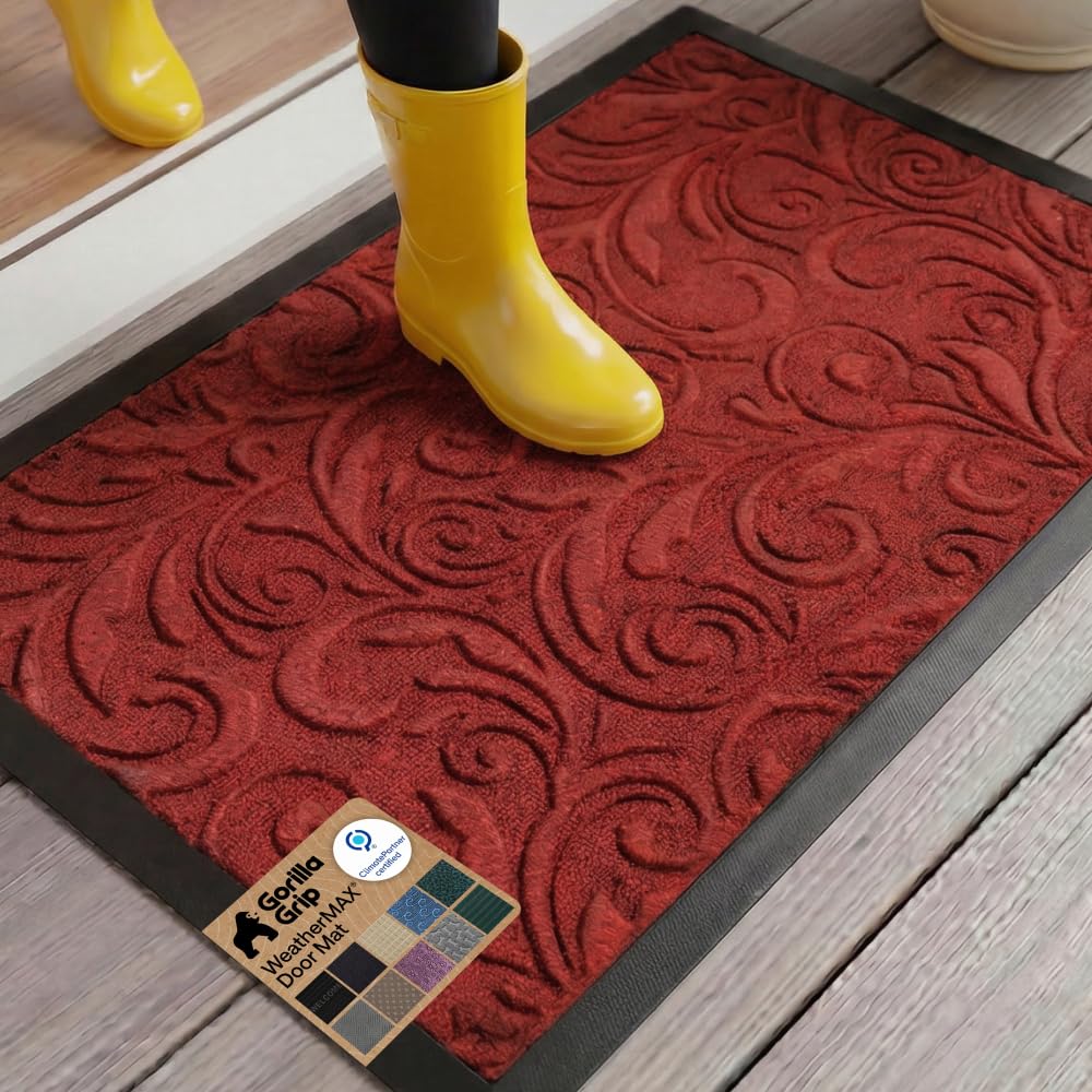 GORILLA GRIP WeatherMAX doormat front view demonstrates durable, high-traffic readiness for busy entryways.