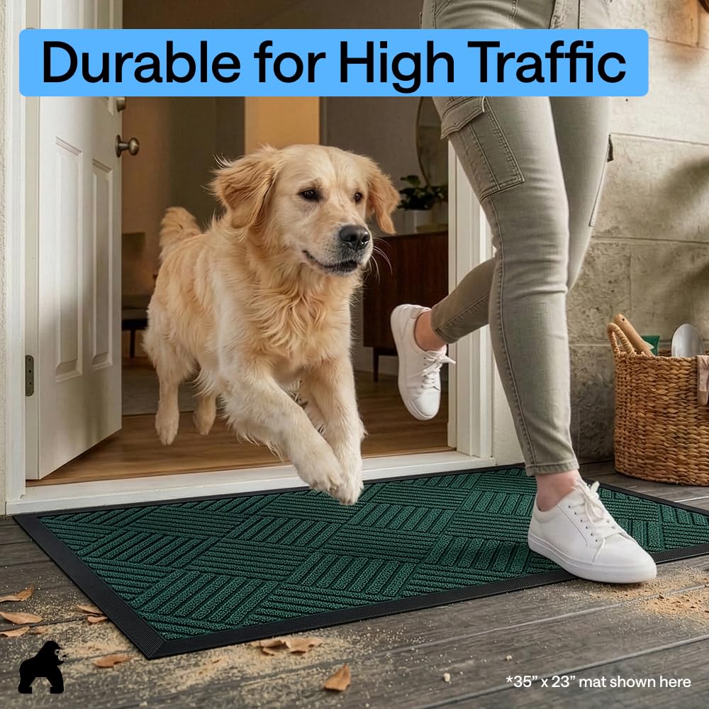 GORILLA GRIP WeatherMAX Doormat Green Diamond, natural rubber backing for stability.