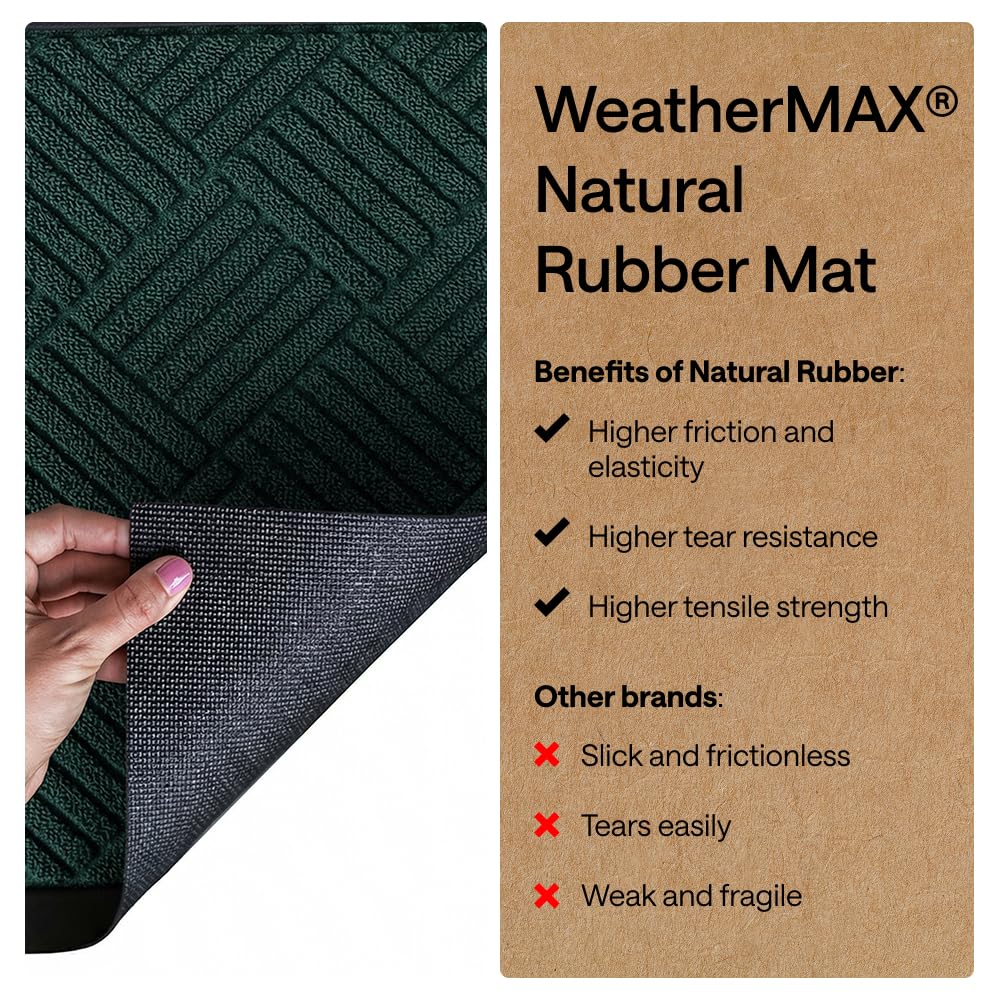 GORILLA GRIP WeatherMAX Doormat Green Diamond, size 35 by 23 inches for wide coverage.