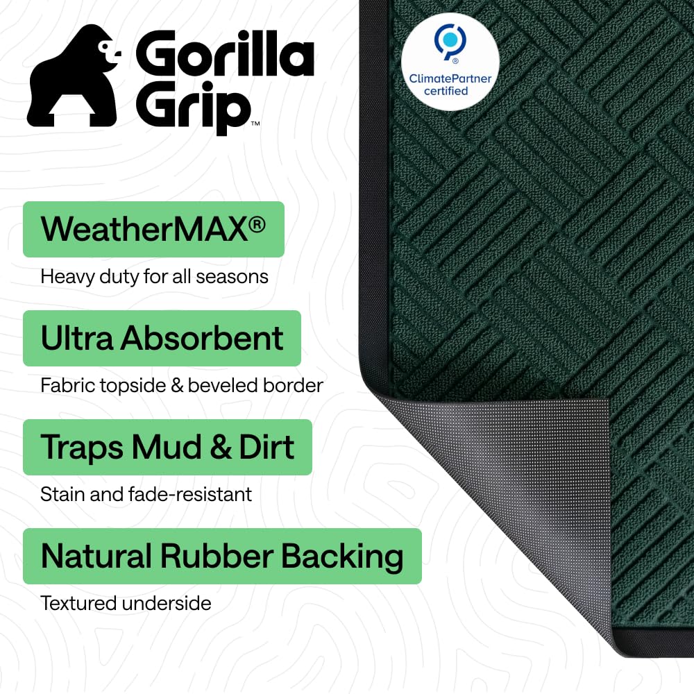 GORILLA GRIP WeatherMAX Doormat Green Diamond, close-up grooves capture moisture and debris.