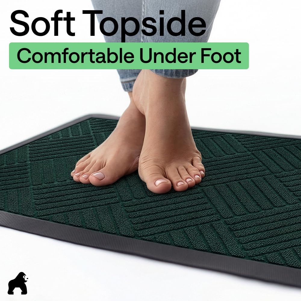 GORILLA GRIP WeatherMAX Doormat Green Diamond, low-profile design for smooth doorway movement.