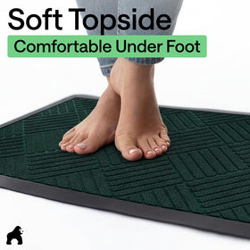GORILLA GRIP WeatherMAX Doormat Green Diamond, low-profile design for smooth doorway movement.