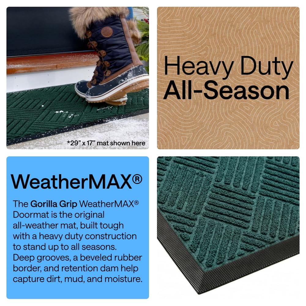 GORILLA GRIP WeatherMAX Doormat Green Diamond, outdoor use in rain conditions.