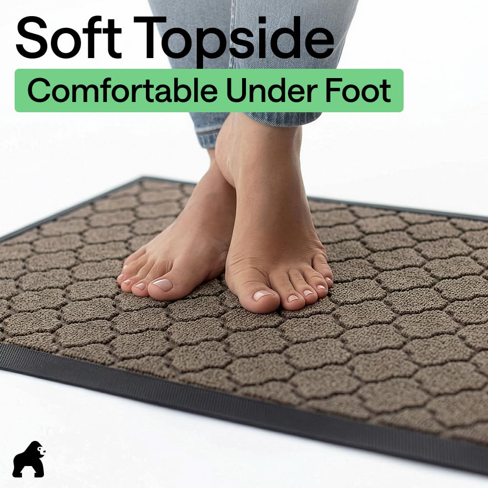 Gorilla Grip WeatherMAX doormat latte quatrefoil pattern enhances entry aesthetics